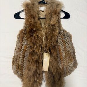 NWT Mikael Aghal Real Rabbit Fur Real leather Vest - Brown and Tan XS
